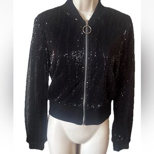 Forever 21 Black Sequin Bomber Jacket Size Small
